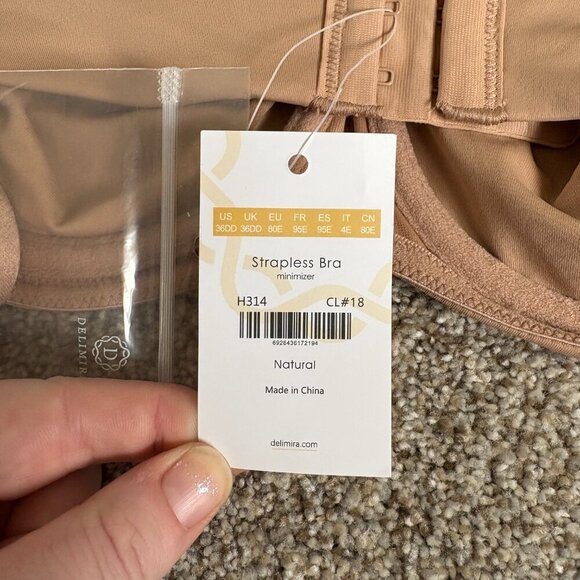 DELIMIRA underwire strapless minimizer bra 36DD Natural NWT Nude Tan - Picture 5 of 8